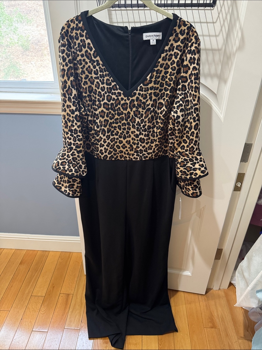 Shelby & Palmer Leopard Print Top Black Wide-Leg Jumpsuit